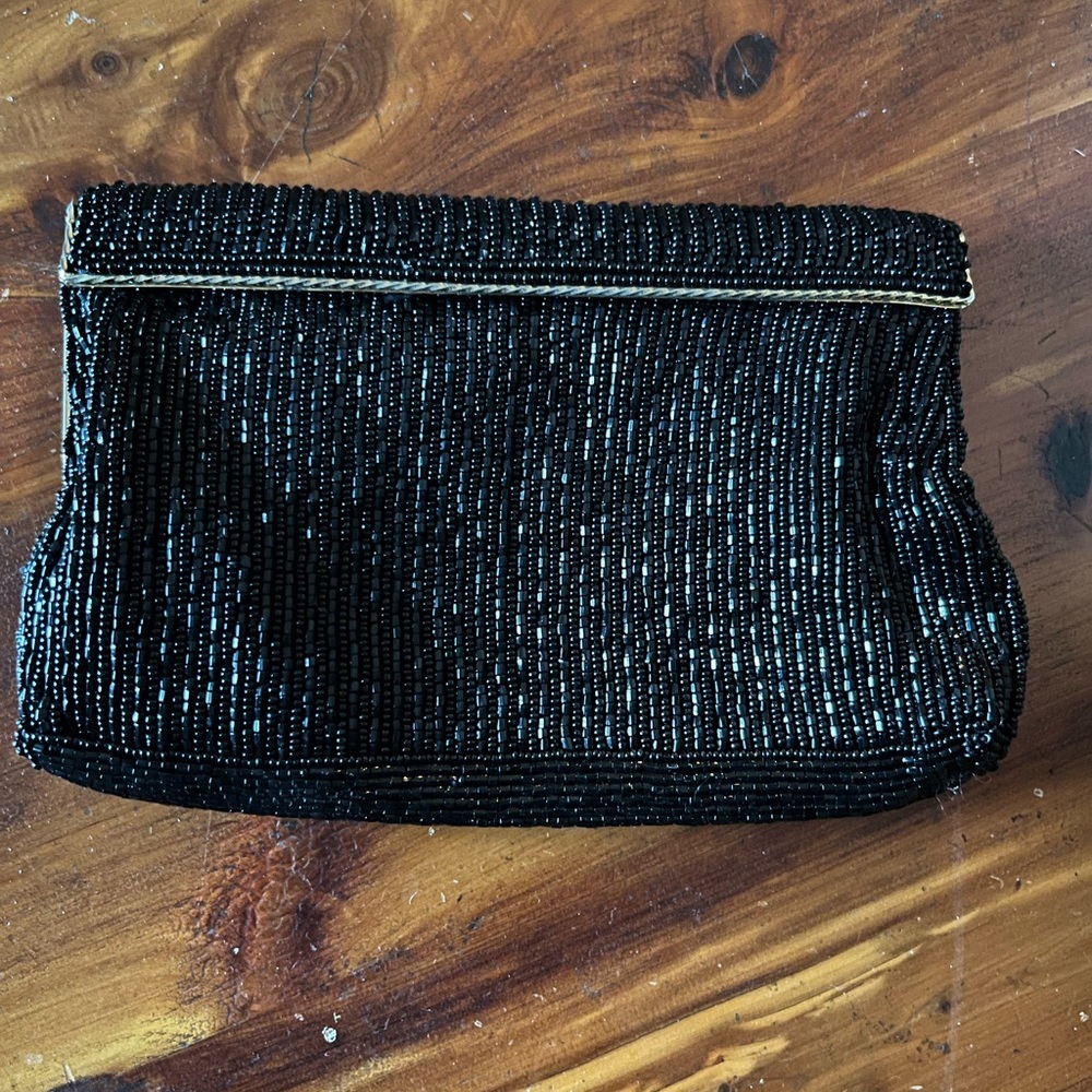 Black beaded purse with gold detail